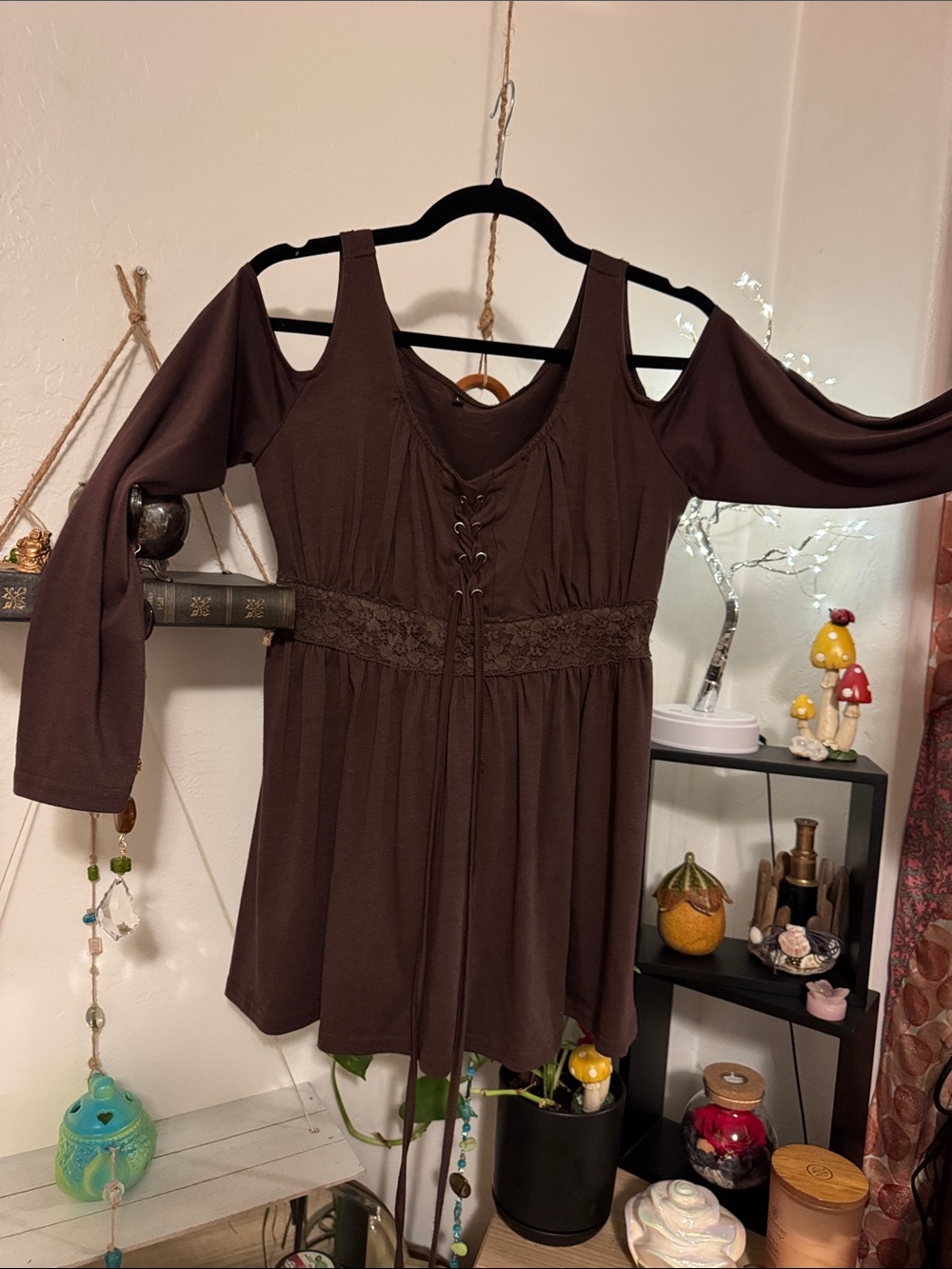Cold-Shoulder Lace-Up Chocolate Brown Tunic